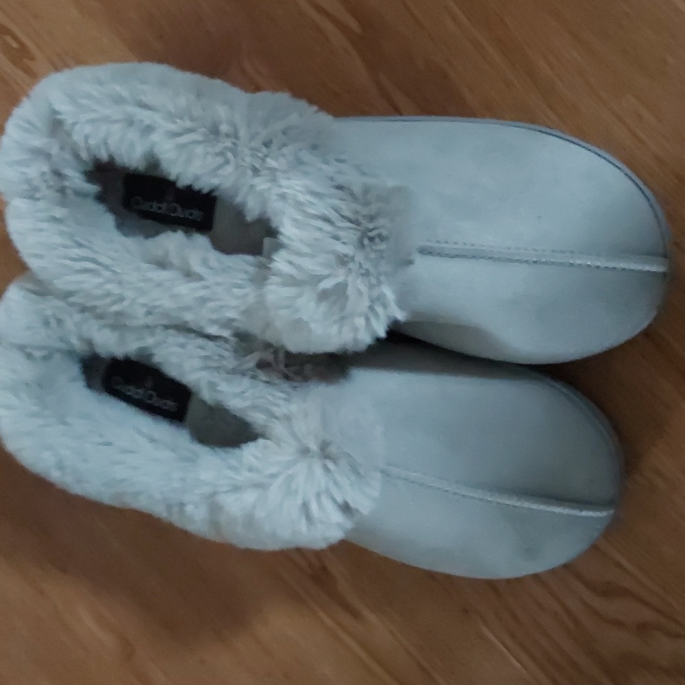 Grey fur cool duds slippers